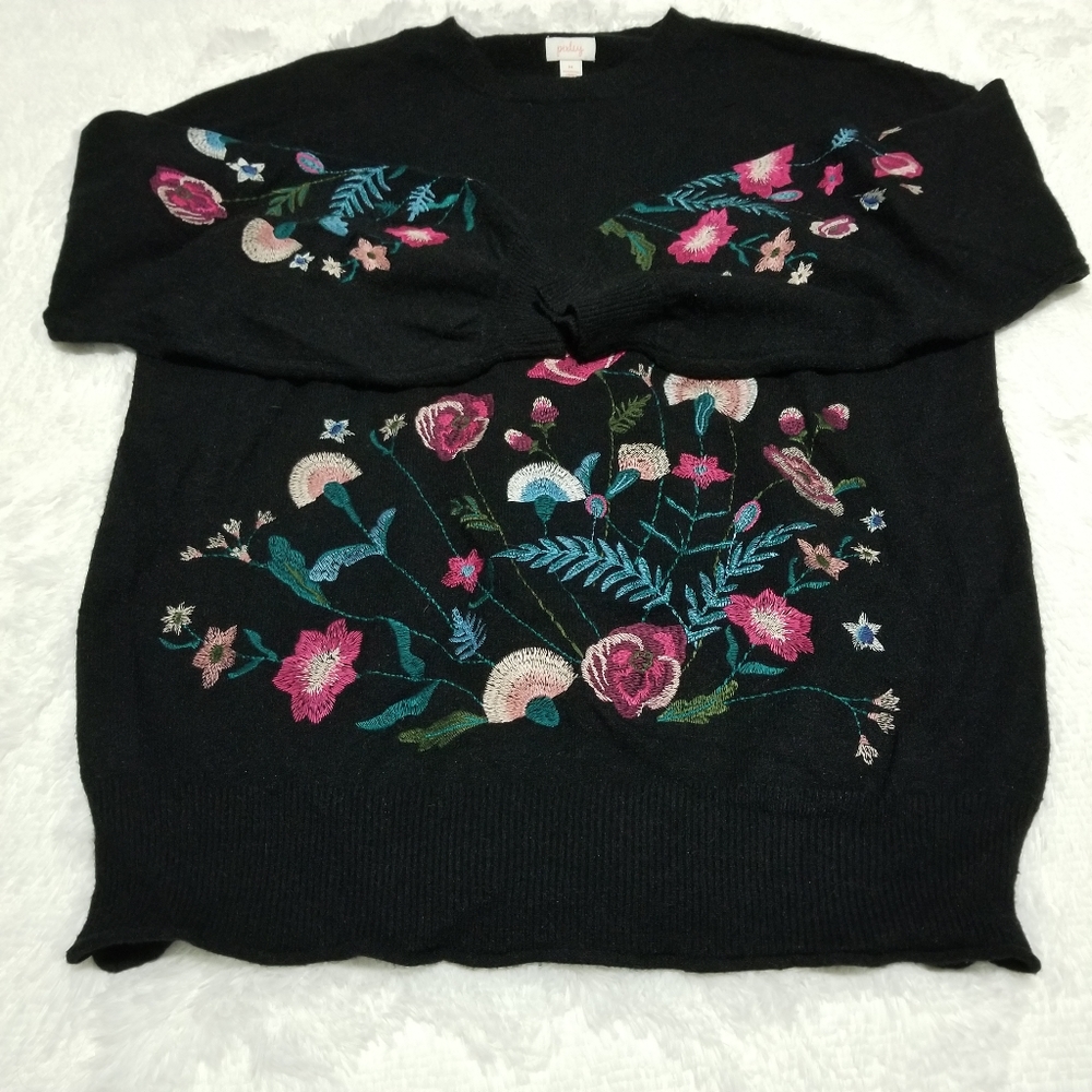 Pixley embroidered flower balloon sleeve sweater